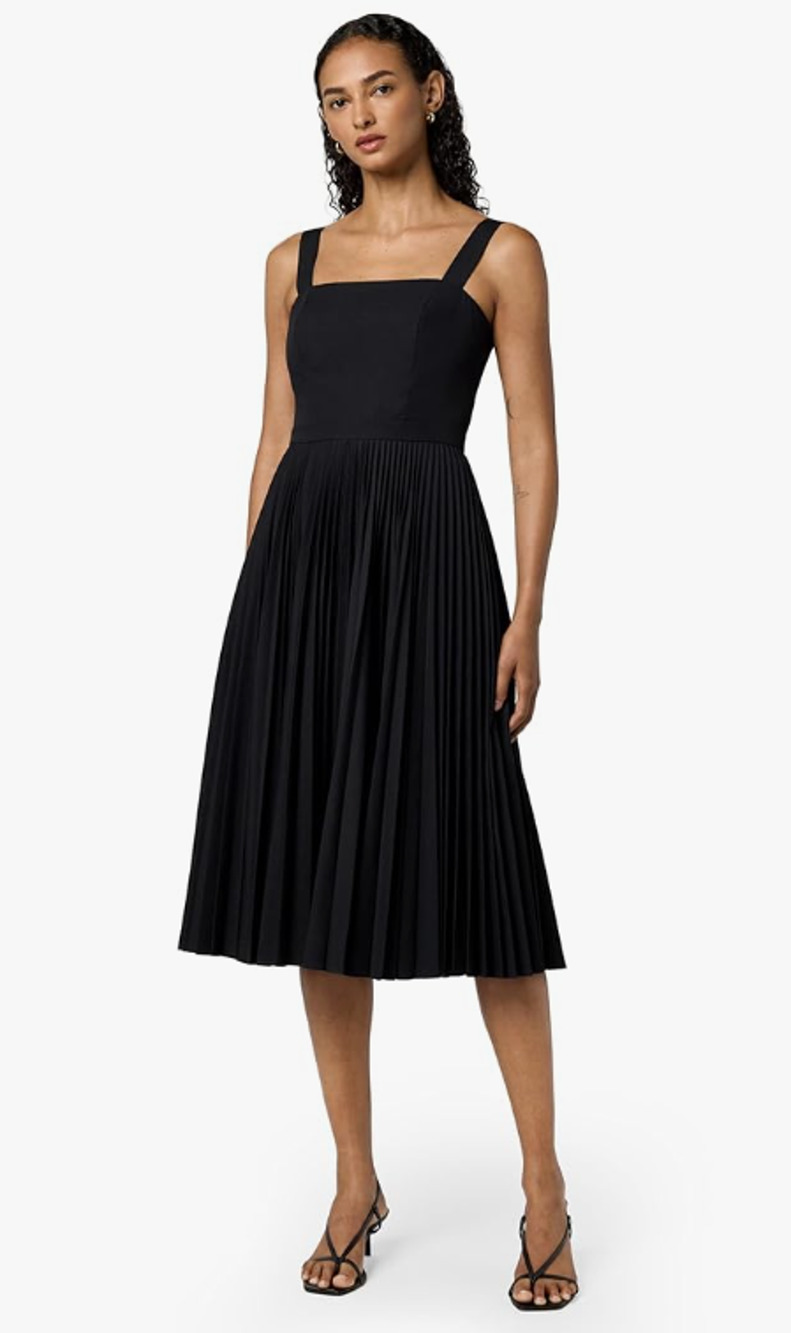 THEORY WOMENS SIZE 10 SLEEVELESS PLEATED VOLUME POPLIN MIDI DRESS BLACK NEW